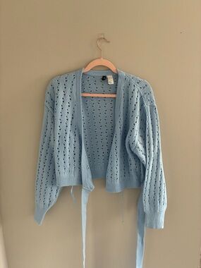 H&M Light Blue Open Knit Tie-Front Women's Sweater